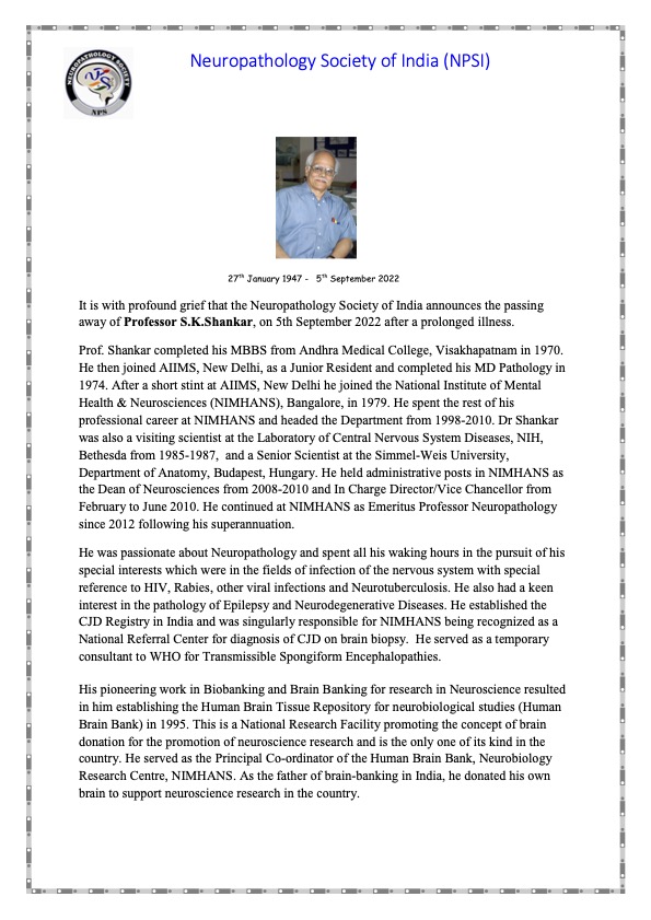 Obituary – Professor S. K. Shankar
